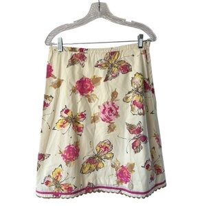 J. Jill Butterfly Floral Print Cotton Knee Length A-Line Skirt Cream Pin…
